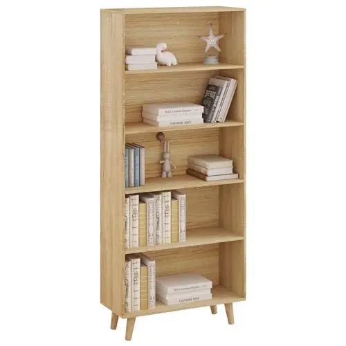 Produktbild: WOLTU Bücherregal Bücherschrank mit 5 Fächern, Standregal Aufbewahrungsregal Büroregal Aktenregal, offenes freistehendes Regal, für Wohnzimmer Küche Büro, helle Eiche, 60x144x24 cm, SK022hei