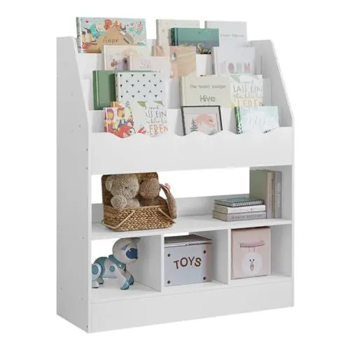 Produktbild: WOLTU Bücherregal Kinder, Kinderregal, weißes Regal Kinderzimmer, mit 6 Fächern, Spielzeugregal, Montessori Aufbewahrungsregal, Kindermöbel für Kindergarten Spielzimmer, 83x100x30 cm
