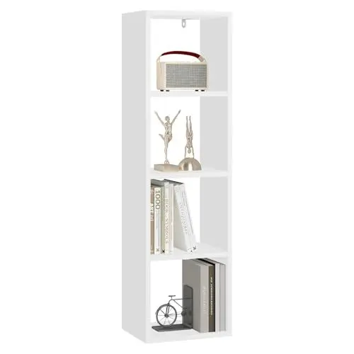 Produktbild: WOLTU Bücherregal mit 4 Ebenen, Würfelregal Standregal, offenes Regal, Aufbewahrungsregal für Wohnzimmer Arbeitszimmer Kinderzimmer Büro, modern, 30x106,5x23,5 cm, weiß, SK051ws