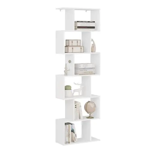 Produktbild: WOLTU Bücherregal mit 6 Ebenen, Regal weiß, Bücherschrank Standregal Aufbewahrungsregal Büroregal Raumteiler, S-förmig, modern, für Wohnzimmer Schlafzimmer Büro, 60x189,5x24 cm, SK044ws