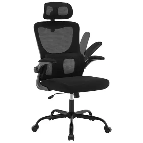 Produktbild: WOLTU Bürostuhl ergonomisch, Schreibtischstuhl mit Schaukelfunktion, Verstellbare Kopfstütze, umkehrbare Armlehnen, Lendenwirbelstütze Arbeitsstuhl für Büro, Bürostühle 150 kg, Schwarz