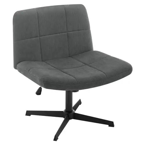 Produktbild: WOLTU Bürostuhl ohne Armlehnen, höhenverstellbar Drehstuhl ohne Rollen, Schreibtischstuhl mit Cordbezug, Lesesessel mit breitem Sitz, Wippfunktion, 150 kg belastbar, Dunkelgrau, BS159dgr