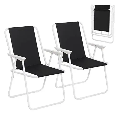 Produktbild: WOLTU Campingstuhl Faltbar, 2er Set, Faltstuhl Klappstuhl Komfortable, Angelstuhl Ultraleichter mit Armlehnen für Picknick, Outdoor, Wandern, Garten, Balkon, Schwarz