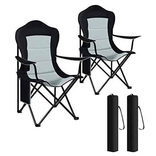 Produktbild: WOLTU Campingstuhl Faltbar 2er Set, Leichter Klappstuhl, Angelstuhl Gartenstuhl Regiestuhl klappbar, für Outdoor Camping Strand Terrasse Grillen Angeln Picknick, Schwarz + Hellgrau