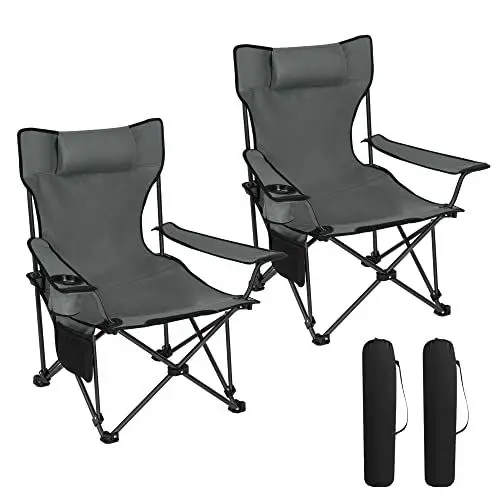 Produktbild: WOLTU Campingstuhl Klappstuhl 2er Set, Faltstuhl Anglerstuhl faltbar für Outdoor, Camping, bis 150 kg belastbar mit Armlehnen und Getränkehalter Grau