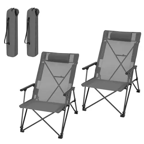 Produktbild: WOLTU Campingstuhl faltbar, 2er-Set, Strandstuhl Klappstuhl Faltstuhl, mit hoher Rückenlehne Tragetasche Kopfstütze, 150 kg belastbar
