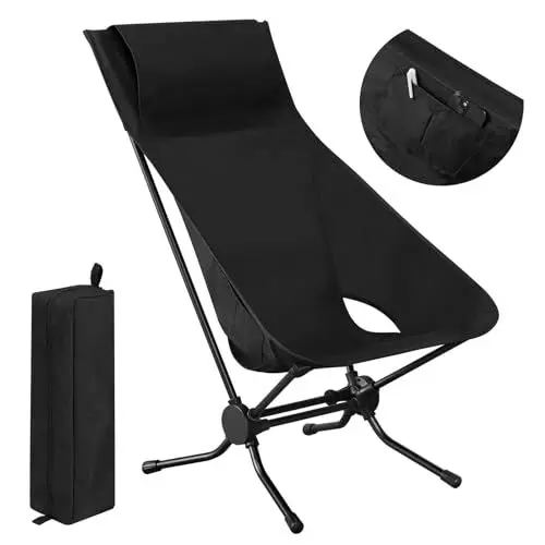 Produktbild: WOLTU Campingstuhl faltbar, Klappstuhl Ultraleicht Angelstuhl aus Aluminium, Camping Stuhl klappbar, mit Tragtasche, bis 150 kg belastbar, Schwarz