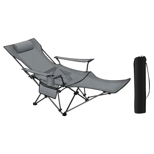 Produktbild: WOLTU Campingstuhl klappbar, Angelstuhl faltbar Ultraleicht, Liegestuhl Klappstuhl Faltstuhl, Sonnenliege Strandliege, mit Verstellbarer Rückenlehne Fußablage, 150 kg, Grau