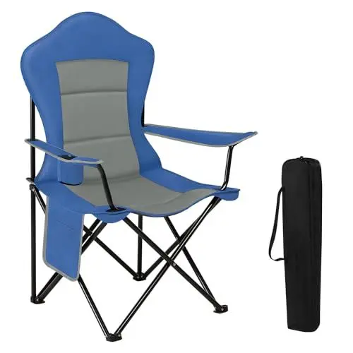 Produktbild: WOLTU Campingstuhl klappbar, Leichter Klappstuhl für Outdoor, Angelstuhl, mit Becherhalter Seitentasche, bis 150 kg belastbar, für Camping Strand Garten Terrasse, Blau + Grau