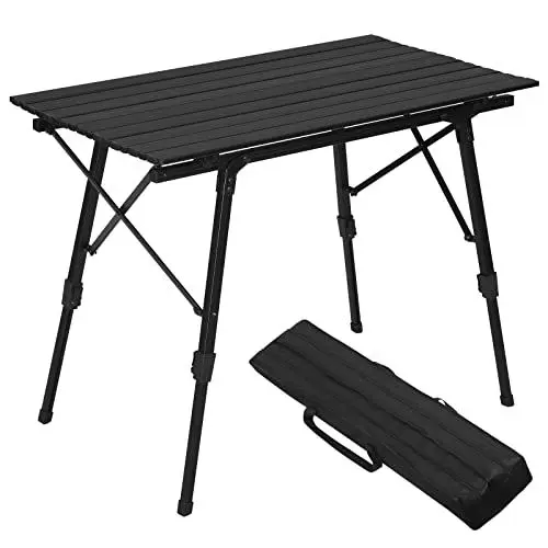 Produktbild: WOLTU Campingtisch Klapptisch aus Alu Gartentisch Balkontisch Reisetisch zusammenklappbar, mit Packtasche, Höhenverstellbar, 90x52X(45-72) cm, Schwarz