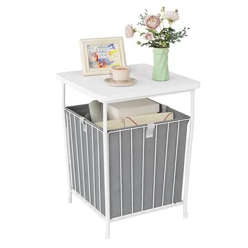 Produktbild: WOLTU Couchtisch Beistelltisch mit Stauraum, Wohnzimmertisch modern, abnehmbare Tischplatte Aufbewahrungskorb, aus Metall Holzwerkstoff, weiß, 40x50x40 cm, BTS11ws