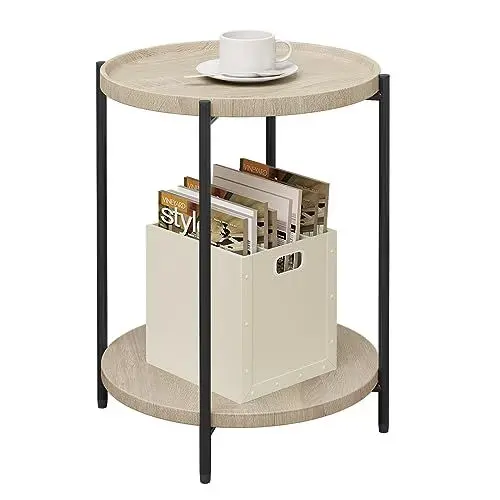 Produktbild: WOLTU Couchtisch rund, Beistelltisch mit 2 Ablagen, Wohnzimmertisch mit Abnehmbarer Tischplatte, Nachttisch Sofatisch Telefontisch für Wohnzimmer Schlafzimmer, aus MDF Metall, helle Eiche, BTS06hei