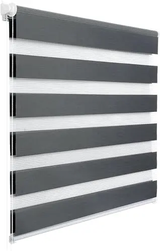 Produktbild: WOLTU Doppelrollo Klemmfix ohne Bohren Dunkelgrau B75 x H120 cm, Duo Rollo Zebrarollo Fensterrollo Klemmrollo Seitenzugrollo Easyfix lichtdurchlässig & verdunkelnd Rollos für Fenster und Tür