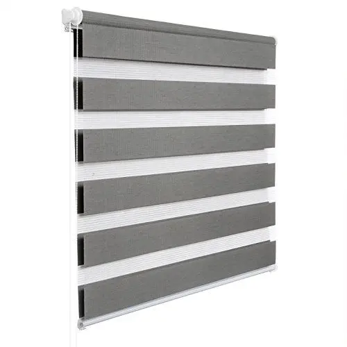 Produktbild: WOLTU Doppelrollo Klemmfix ohne Bohren Holzlook Grau B75 x H150 cm, Duo Rollo Zebrarollo Fensterrollo Klemmrollo Seitenzugrollo Easyfix lichtdurchlässig & verdunkelnd Rollos für Fenster und Tür