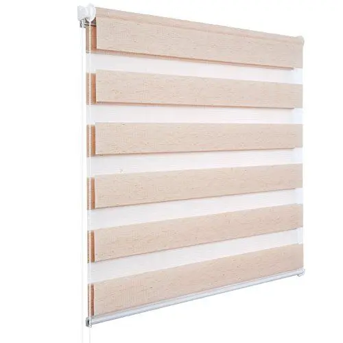 Produktbild: WOLTU Doppelrollo Klemmfix ohne Bohren Holzlook Natur B100 x H150 cm, Duo Rollo Zebrarollo Fensterrollo Klemmrollo Seitenzugrollo Easyfix lichtdurchlässig & verdunkelnd Rollos für Fenster und Tür