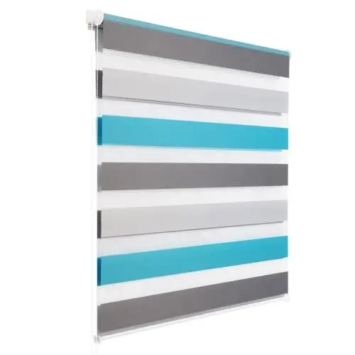 Produktbild: WOLTU Doppelrollo Klemmfix ohne Bohren Weiß+Grau+Türkis B90 x H130 cm, Duo Rollo lichtdurchlässig Fensterrollo für innen verdunkelnd, Zebrarollo mit Kettenzug - Seitenzugrollo für Fenster und Tür