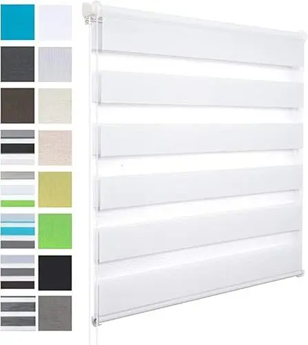 Produktbild: WOLTU Doppelrollo Klemmfix ohne Bohren Weiß B80 x H120 cm, Duo Rollo lichtdurchlässig Fensterrollo für innen verdunkelnd, Zebrarollo mit Kettenzug - Seitenzugrollo für Fenster und Tür