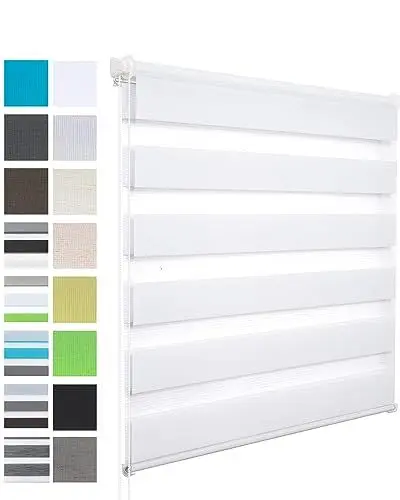 Produktbild: WOLTU Doppelrollo Klemmfix ohne Bohren Weiß B80 x H150 cm, Duo Rollo Zebrarollo Fensterrollo Klemmrollo Seitenzugrollo Easyfix lichtdurchlässig & verdunkelnd Rollos für Fenster und Tür