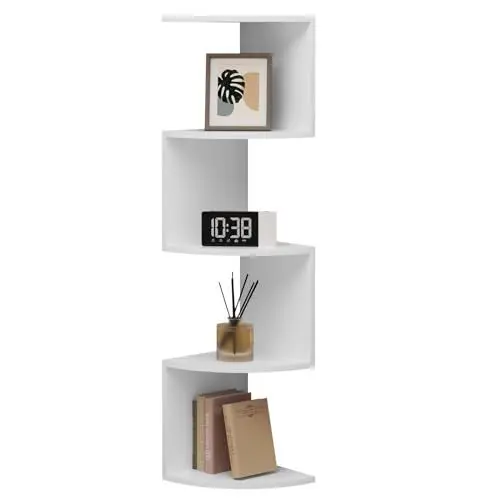 Produktbild: WOLTU Eckregal, Wandregal mit 5 Ablagen,Regal Wand Schweberegal Hängeregal Weiß, Schwebendes Bücherregal, für Küche Wohnzimmer Schlafzimmer, aus Holzwerkstoff, 25x25x106 cm