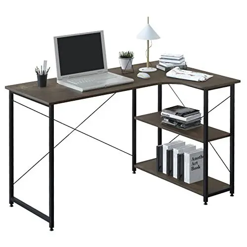 Produktbild: WOLTU Eckschreibtisch120x75 cm, L-förmiger Schreibtisch mit 2 Ablagen, Bürotisch Computertisch PC Tisch, Ecktisch Groß für Büro Homeoffice Gaming, Industrie-DesignSchwarz+Rostfarbe