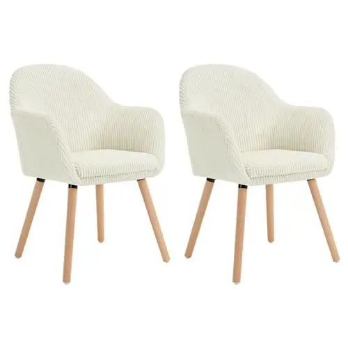 Produktbild: WOLTU Esszimmerstühle 2er Set, Stuhl Esszimmer Esstisch, Küchenstuhl Armlehnstuhl Polsterstuhl, Sessel Wohnzimmer Modern, mit Armlehnen, aus Cord, Massivholzbeine, Beige, EZS26cm-2