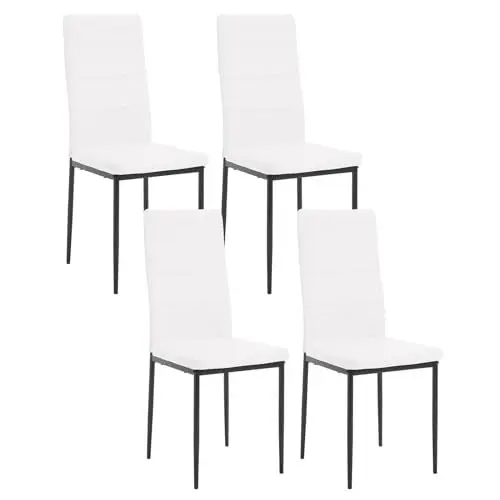 Produktbild: WOLTU Esszimmerstühle 4er Set, Stühle Küchenstühle bequem, Essstühle mit hoher Rückenlehne Metallbeinen, Schminkstuhl Polsterstuhl, für Esszimmer Küche Wohnzimmer, Kunstleder, Weiß, EZS46ws-4