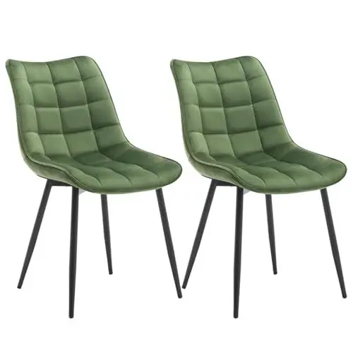 Produktbild: WOLTU Esszimmerstühle 2er Set, für Wohnzimmer Küche Esszimmer, Küchenstühle gepolstert mit Rückenlehne, Sitzfläche aus Samt, mit Metallbeinen, bis 150 kg belastbar, Dunkelgrün