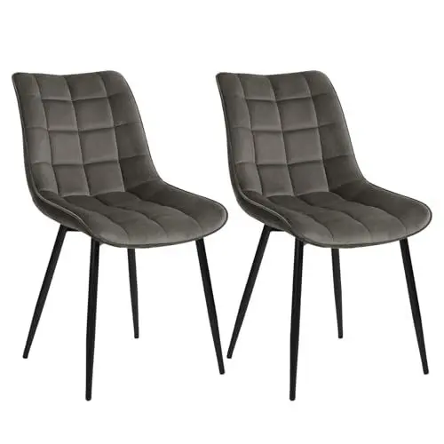 Produktbild: WOLTU Esszimmerstühle BH142dgr-2 2er Set Küchenstuhl Polsterstuhl Wohnzimmerstuhl Sessel mit Rückenlehne, Sitzfläche aus Samt, Metallbeine, Dunkelgrau