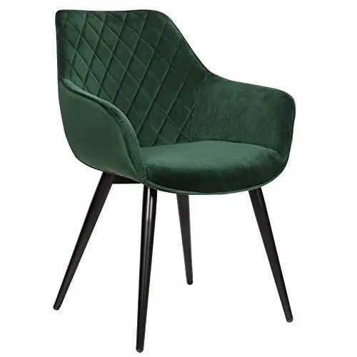 Produktbild: WOLTU Esszimmerstuhl 1 Stück Küchenstuhl Wohnzimmerstuhl Polsterstuhl Sessel, Armlehnstuhl mit Rückenlehne, für Esszimmer, Küche, Wohnzimmer, Samt, Metallbeine, Grün, BH153gn-1