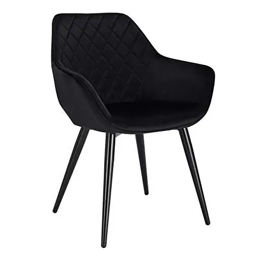 Produktbild: WOLTU Esszimmerstuhl 1 Stück Küchenstuhl Wohnzimmerstuhl Polsterstuhl Sessel, Armlehnstuhl mit Rückenlehne, für Esszimmer, Küche, Wohnzimmer, Samt, Metallbeine, Schwarz, BH153sz-1