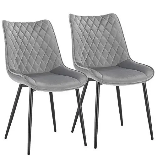 Produktbild: WOLTU Esszimmerstühle 2er Set, Küchenstühle, Wohnzimmerstühle, Polsterstühle mit Rückenlehne, für Esszimmer, Küche, Wohnzimmer, Büro, Sitzfläche aus Samt, Metallbeine, Hellgrau BH209hgr-2