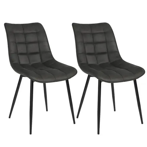 Produktbild: WOLTU Esszimmerstühle 2er Set, für Wohnzimmer Küche Esszimmer, Küchenstühle gepolstert mit Rückenlehne, Sitzfläche aus Stoffbezug, mit Metallbeinen, bis 150 kg belastbar, Anthrazit