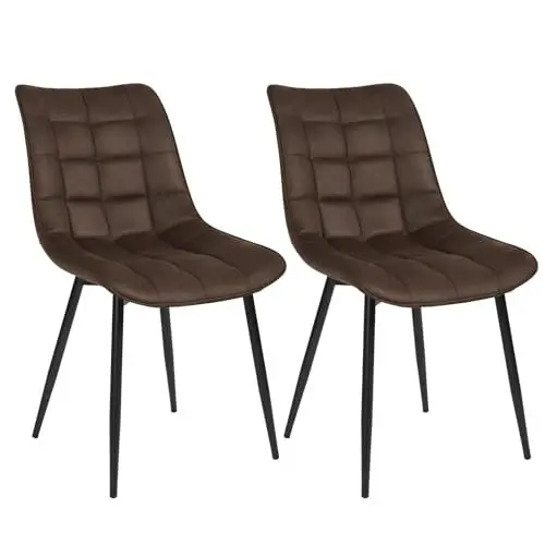 Produktbild: WOLTU Esszimmerstühle 2er Set, für Wohnzimmer Küche Esszimmer, Küchenstühle gepolstert mit Rückenlehne, Sitzfläche aus Stoffbezug, mit Metallbeinen, bis 150 kg belastbar, Dunkelbraun