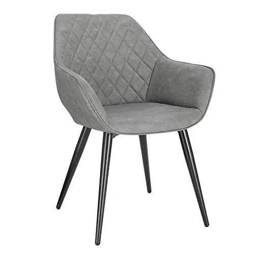 Produktbild: WOLTU Esszimmerstuhl 1 Stück Küchenstuhl Wohnzimmerstuhl Polsterstuhl Sessel, Armlehnstuhl mit Rückenlehne, für Esszimmer, Küche, Wohnzimmer, Kunstleder, Metallbeine, Grau, BH251gr-1