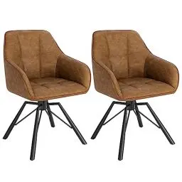 Produktbild: WOLTU Esszimmerstühle drehbar 2er-Set, Küchenstuhl, Polsterstuhl, Drehstuhl, bequemer Stuhl mit Armlehnen Rückenlehne, für Esszimmer Wohnzimmer, mit Kunstlederbezug, Hellbraun, BH366hbr-2