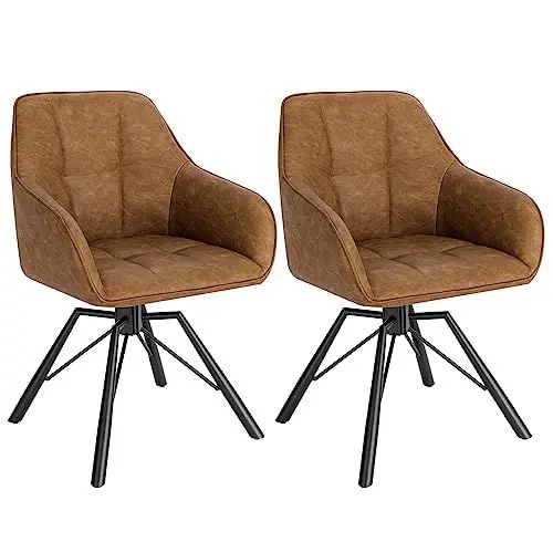 Produktbild: WOLTU Esszimmerstühle drehbar 2er-Set, Küchenstuhl, Polsterstuhl, Drehstuhl, bequemer Stuhl mit Armlehnen Rückenlehne, für Esszimmer Wohnzimmer, mit Kunstlederbezug, Hellbraun, BH366hbr-2