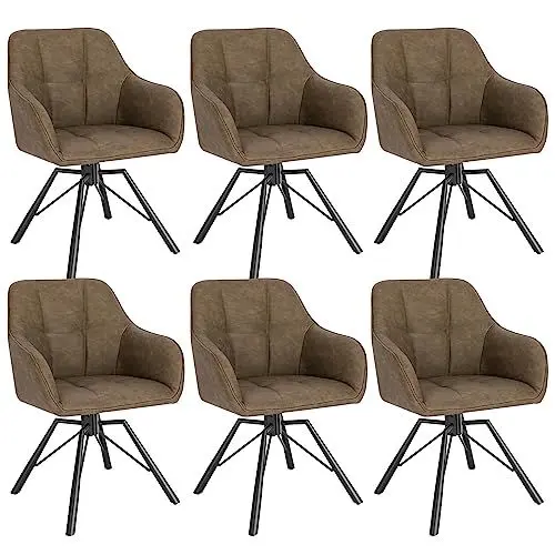 Produktbild: WOLTU Esszimmerstühle drehbar 6er-Set, Küchenstuhl, Polsterstuhl, Drehstuhl, bequemer Stuhl mit Armlehnen Rückenlehne, Armlehnenstuhl für Esszimmer Wohnzimmer, mit Kunstlederbezug, Braun, BH366br-6