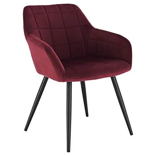 Produktbild: WOLTU Esszimmerstuhl 1 Stück Küchenstuhl Polsterstuhl Wohnzimmerstuhl Sessel mit Armlehnen, Sitzfläche aus Samt, Metallbeine, Bordeaux BH93bd-1