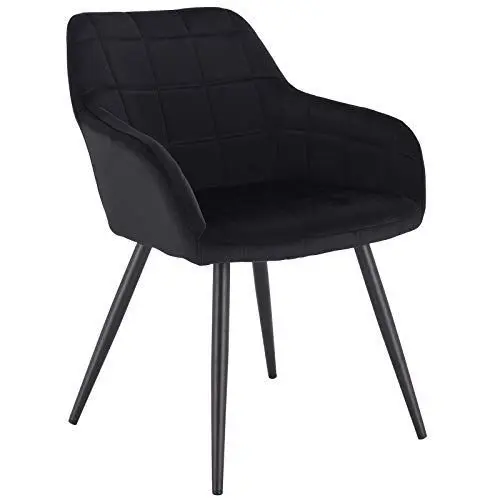 Produktbild: WOLTU Esszimmerstuhl 1 Stück Küchenstuhl Polsterstuhl Wohnzimmerstuhl Sessel mit Armlehnen, Sitzfläche aus Samt, Metallbeine, Schwarz BH93sz-1