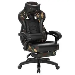 Produktbild: WOLTU Gaming Stuhl, PU Leder Bürostuhl Gaming Chair Ergonomisch mit Lendenkissen, Gamer Stuhl Racing PC-Stuhl Drehstuhl mit Fußstütze & Große Rückenlehne & Sitzfläche für große Personen Camouflage