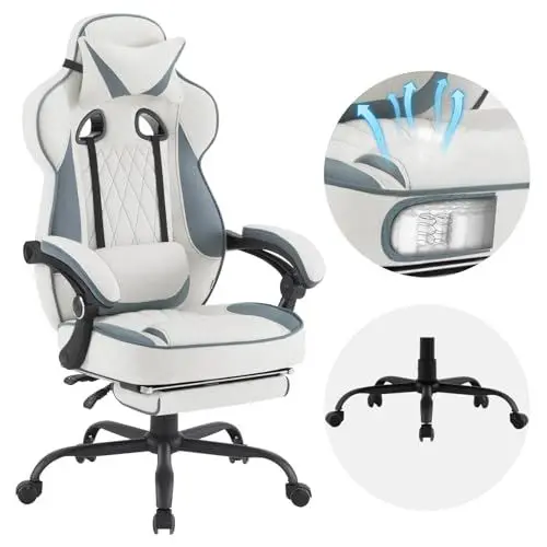 Produktbild: WOLTU Gaming Stuhl Stoff Atmungsaktiv Bürostuhl Gaming Chair Ergonomisch mit Lendenkissen, Gamer Stuhl 150 kg Belastbarkeit PC-Stuhl mit Große Rückenlehne & Sitzfläche Blau + Weiß