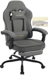 Produktbild: WOLTU Gaming Stuhl Stoff mit Bequemlichkeit Federunterlage, Kühl im Sommer, Gamer Chair Sessel Hohe Belastbarkeit ergonomischer mit Kopfkissen, Lendenkissen, Fußstütze, Tech-Stoff, Grau, GS10gr