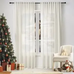 Produktbild: WOLTU Gardinen mit Kräuselband Leinenoptik Vorhang Creme Halbtransparent Voile Leinenvorhänge 2er Set H 245 x B 135 cm Stores Fenstergardinen Modern für Wohnzimmer Schlafzimmer