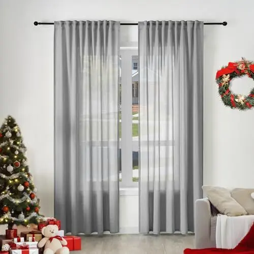 Produktbild: WOLTU Gardinen mit Kräuselband Leinenoptik Vorhang Grau Halbtransparent Voile Leinenvorhänge 2er Set H 245 x B 135 cm Stores Fenstergardinen Modern für Wohnzimmer Schlafzimmer