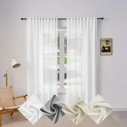 Produktbild: WOLTU Gardinen mit Kräuselband Vorhänge Leinenoptik Halbtransparent Voile Leinenvorhang Stores Fenstergardinen Modern für Wohnzimmer Schlafzimmer, 135x175 cm Weiß (1 Stück)