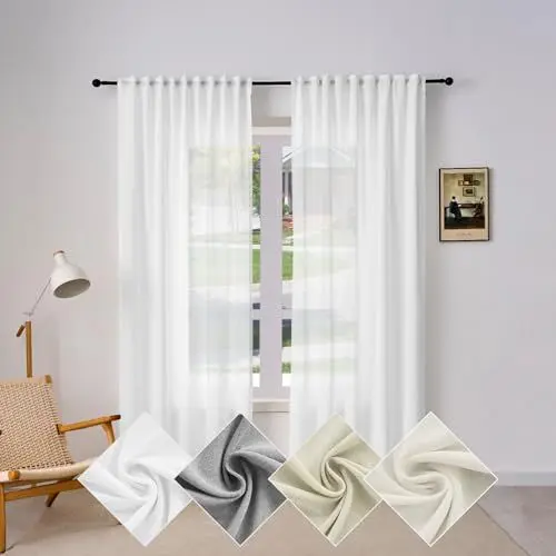 Produktbild: WOLTU Gardinen mit Kräuselband Vorhänge Leinenoptik Halbtransparent Voile Leinenvorhang Stores Fenstergardinen Modern für Wohnzimmer Schlafzimmer, 135x175 cm Weiß (1 Stück)