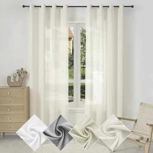 Produktbild: WOLTU Gardinen mit Ösen Vorhänge Leinenoptik Halbtransparent Voile Leinenvorhang Ösenschal Modern für Wohnzimmer Schlafzimmer, 135x175 cm Creme (1 Stück)