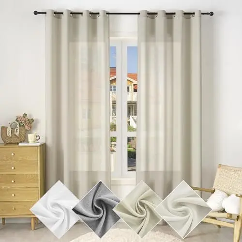 Produktbild: WOLTU Gardinen mit Ösen Vorhänge Leinenoptik Halbtransparent Voile Leinenvorhang Ösenschal Modern für Wohnzimmer Schlafzimmer, 135x245 cm Sand (1 Stück)