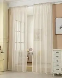 Produktbild: WOLTU Gardinen transparent mit Kräuselband 2er Set Vorhänge Leinenoptik Halbtransparent Voile Leinenvorhang Stores Fensterschal Dekoschal für Wohnzimmer Kinderzimmer Schlafzimmer, 140x145cm Creme