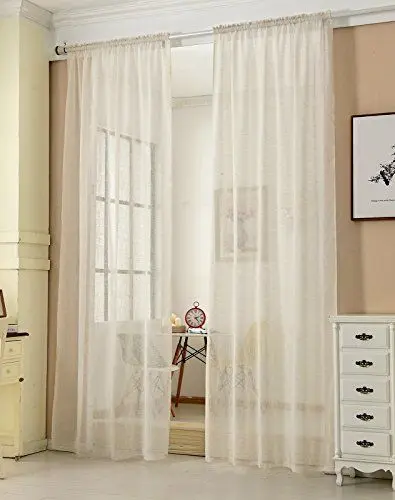 Produktbild: WOLTU Gardinen transparent mit Kräuselband 2er Set Vorhänge Leinenoptik Halbtransparent Voile Leinenvorhang Stores Fensterschal Dekoschal für Wohnzimmer Kinderzimmer Schlafzimmer, 140x245cm Creme